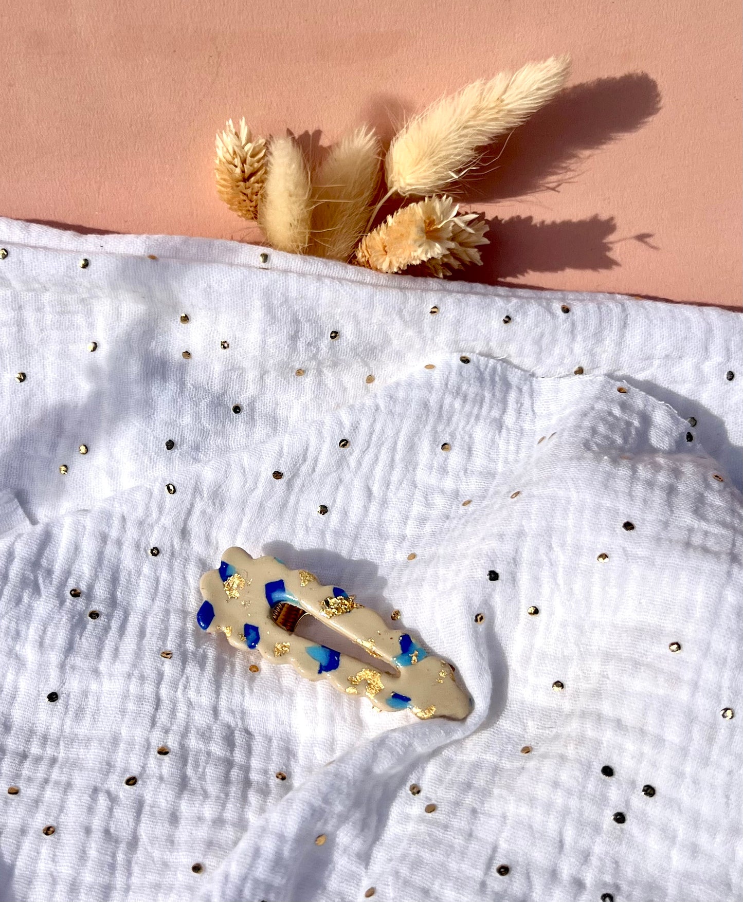 Barrette cheveux ~ beige et bleu