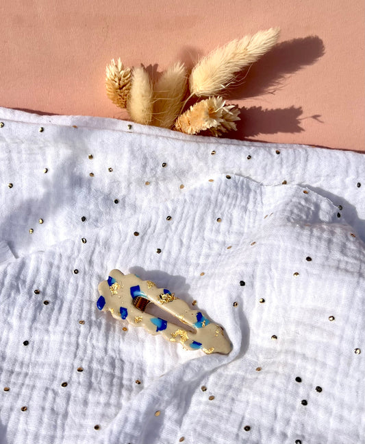 Barrette cheveux ~ beige et bleu